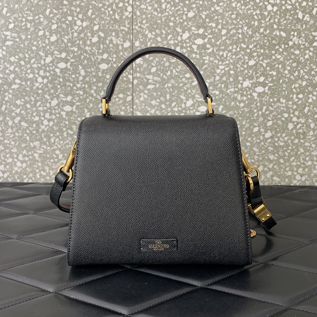 Valentino Garavani Vsling Small Handbag in Black Grainy Calfskin 